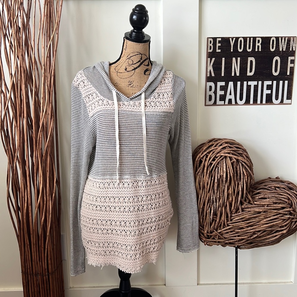 Chance or Fate Gray & Cream Hooded Knit Top